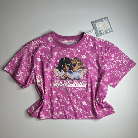 NWT Fiorucci X Napajiri Collaboration Cropped T Shirt Pink Angels Cotton XS - Picture 1 of 9